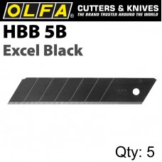OLFA BLADES EXCEL BLACK 5PK ULTRA SHARP FOR H1; NH1; XH1 CUTTERS 25MM